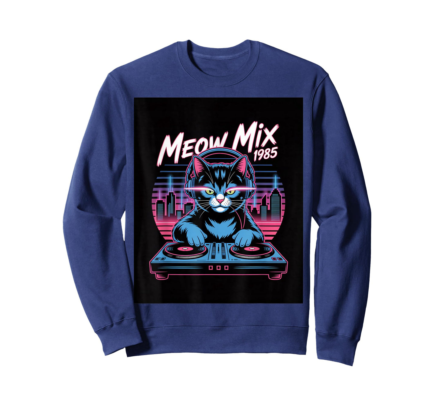 Synthwave Meow Mix 1985 DJ Cat Retro City Vibes T-Shirt