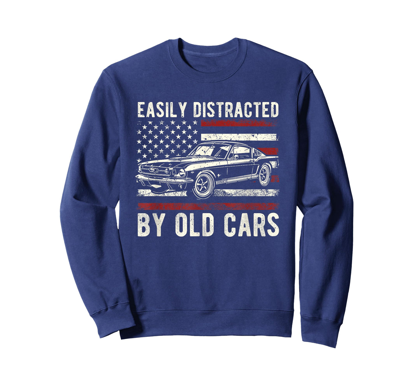 Easily Distracted by Old Cars Classic Vintage American Flag T-Shirt