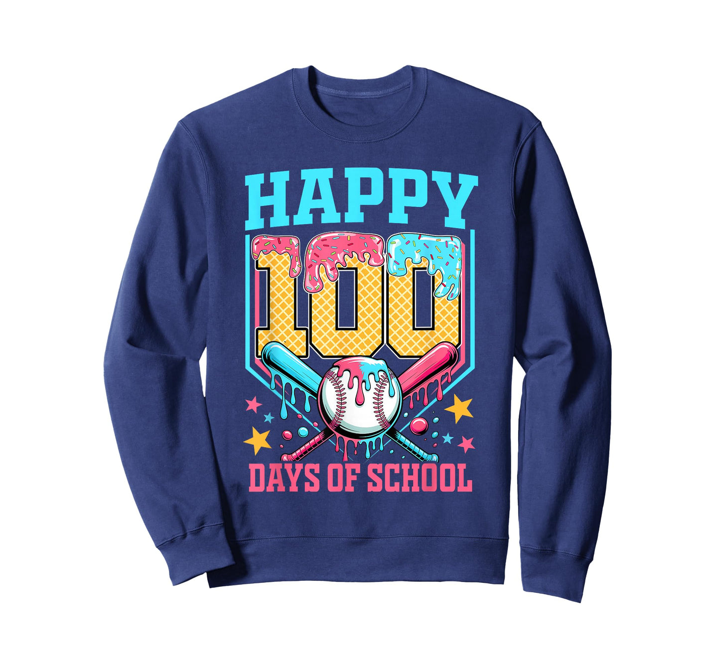 100 Days of School Kids Baseball Drip 100th Day of School T-Shirt