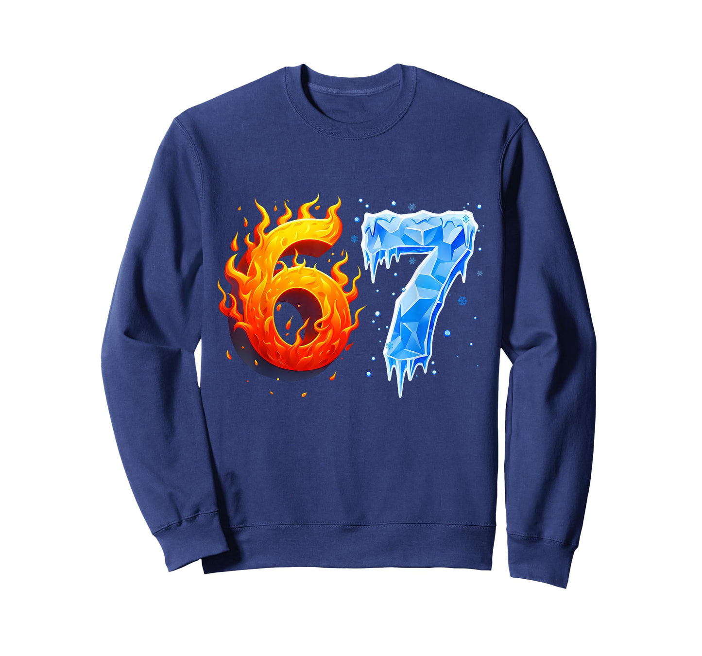 67 Six Seven 6-7 Flaming Ice Funny Teen Kids Brainrot Meme T-Shirt