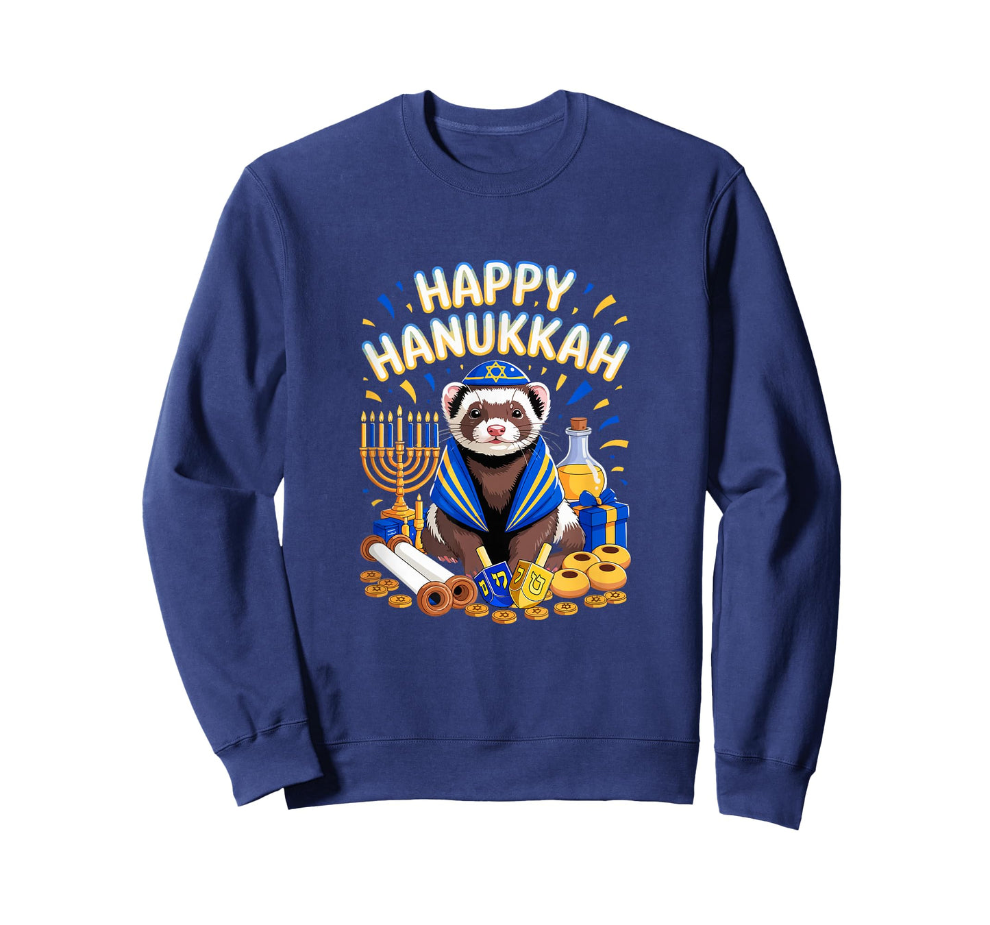 Happy Hanukkah Ferret Wearing Jewish Costume Aniaml Lover T-Shirt