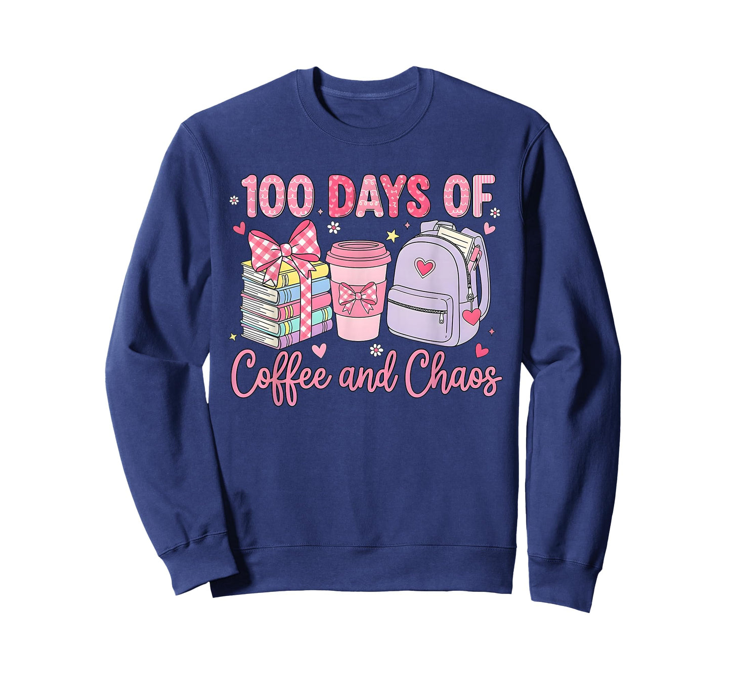 100 Days of Coffee and Chaos School Teacher 100th Day Bow T-Shirt