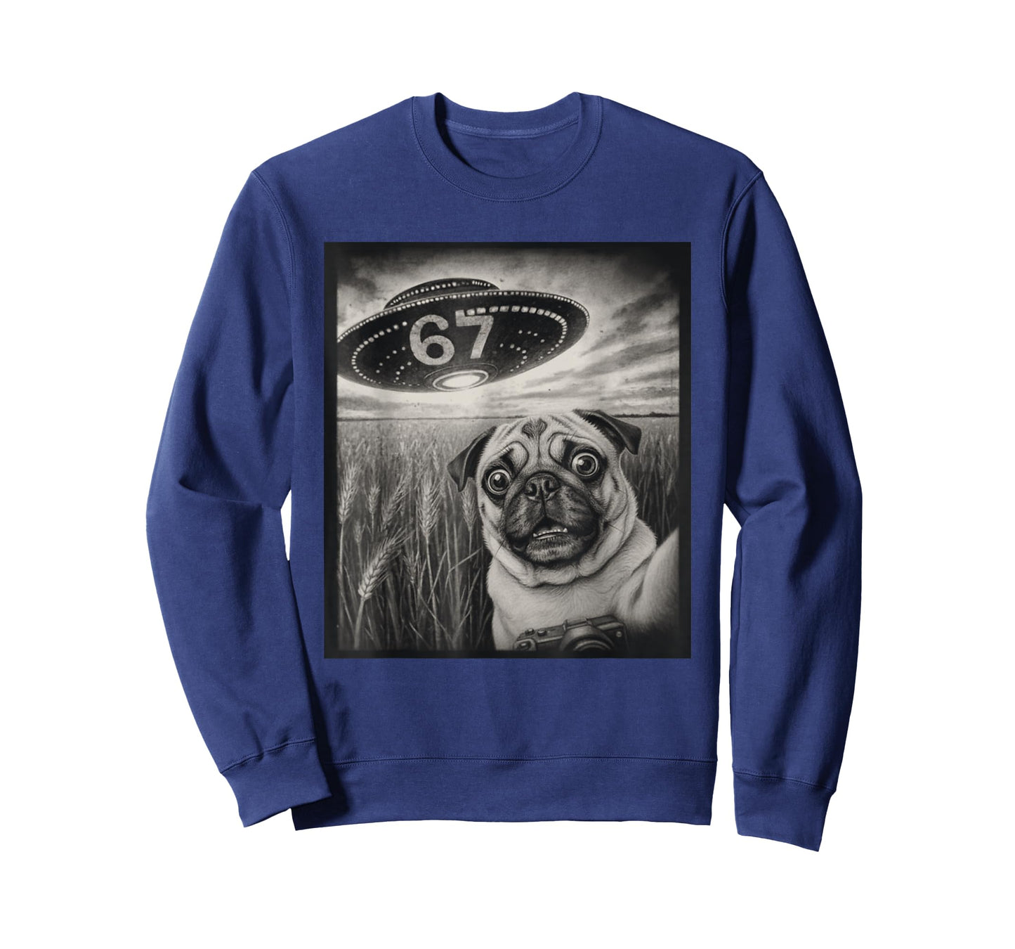 67 Meme Pug Selfie UFO Alien Retro T-Shirt