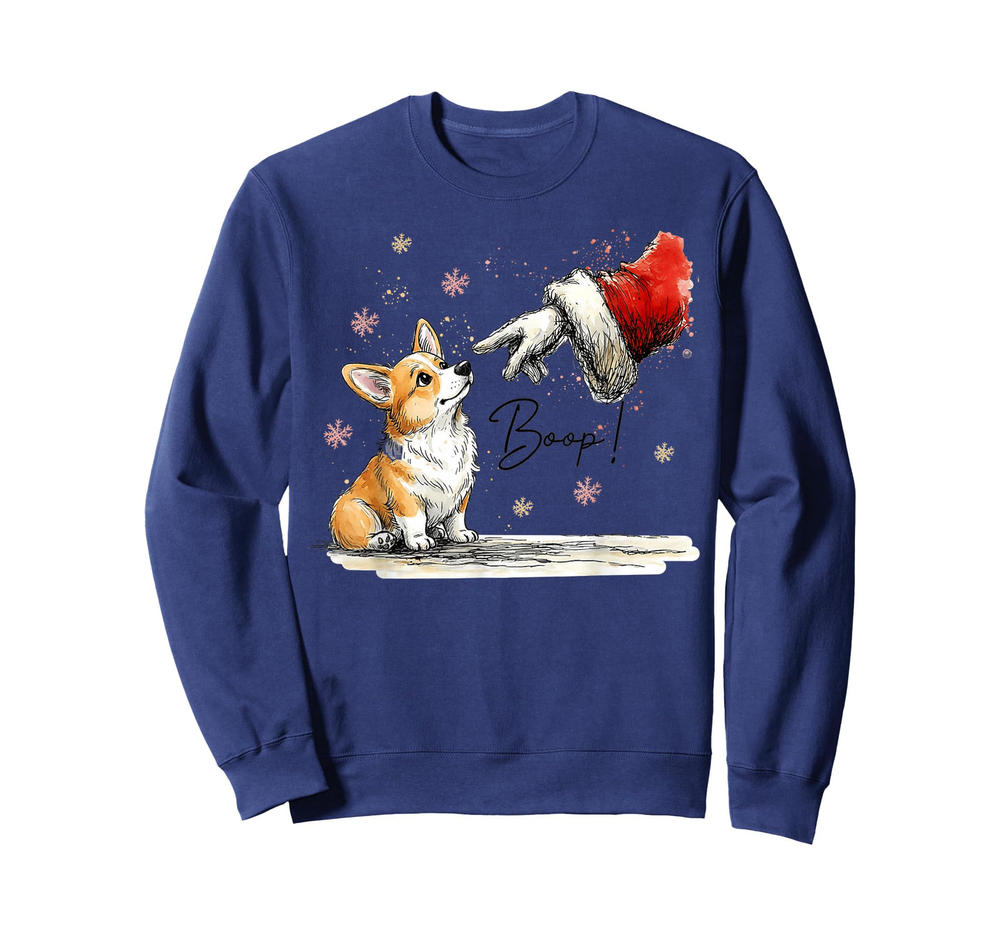 Corgi Dog and Santa Hand Retro Christmas Boop Holiday T-Shirt