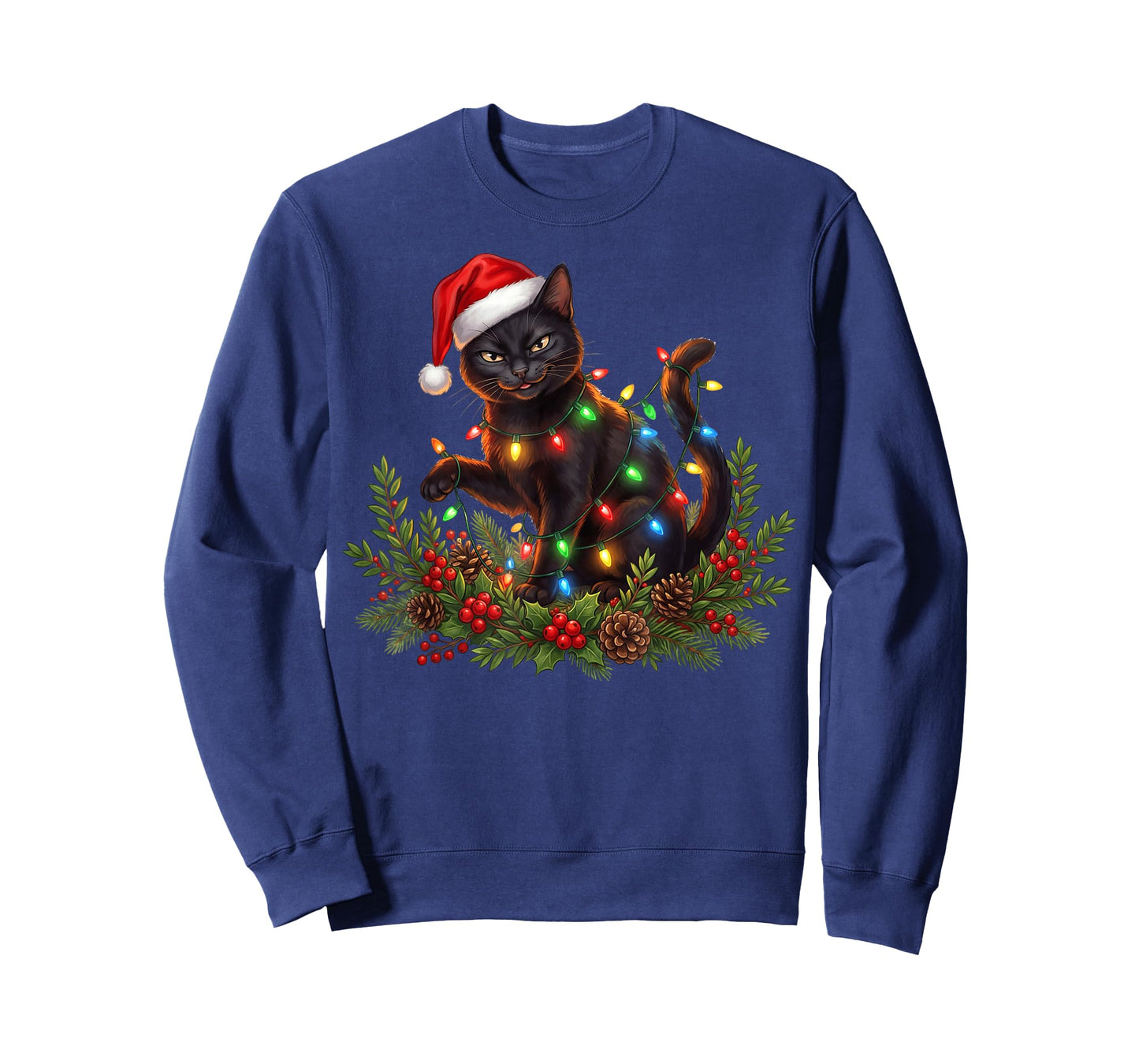 Black Cat Christmas Santa Hat Funny Meowy Cats Women Men T-Shirt
