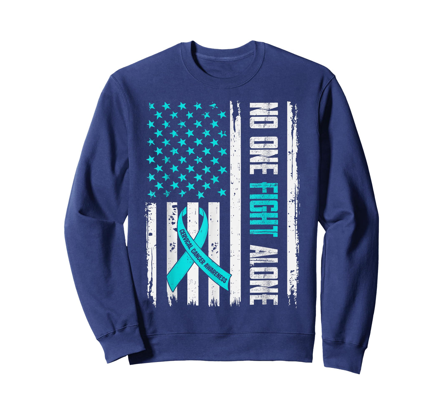 Cervical Cancer Awareness USA Flag Ribbon Teal Support Mens T-Shirt