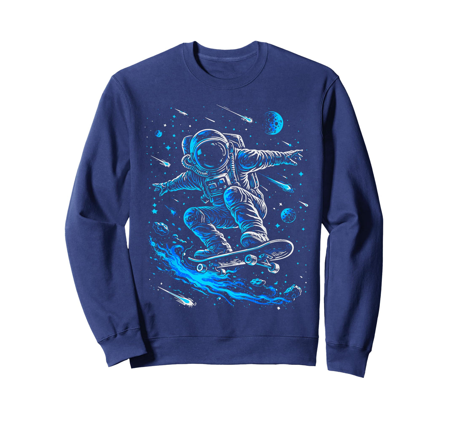 Skating Astronaut Skateboard Galaxy Planets Mens Boys Space T-Shirt