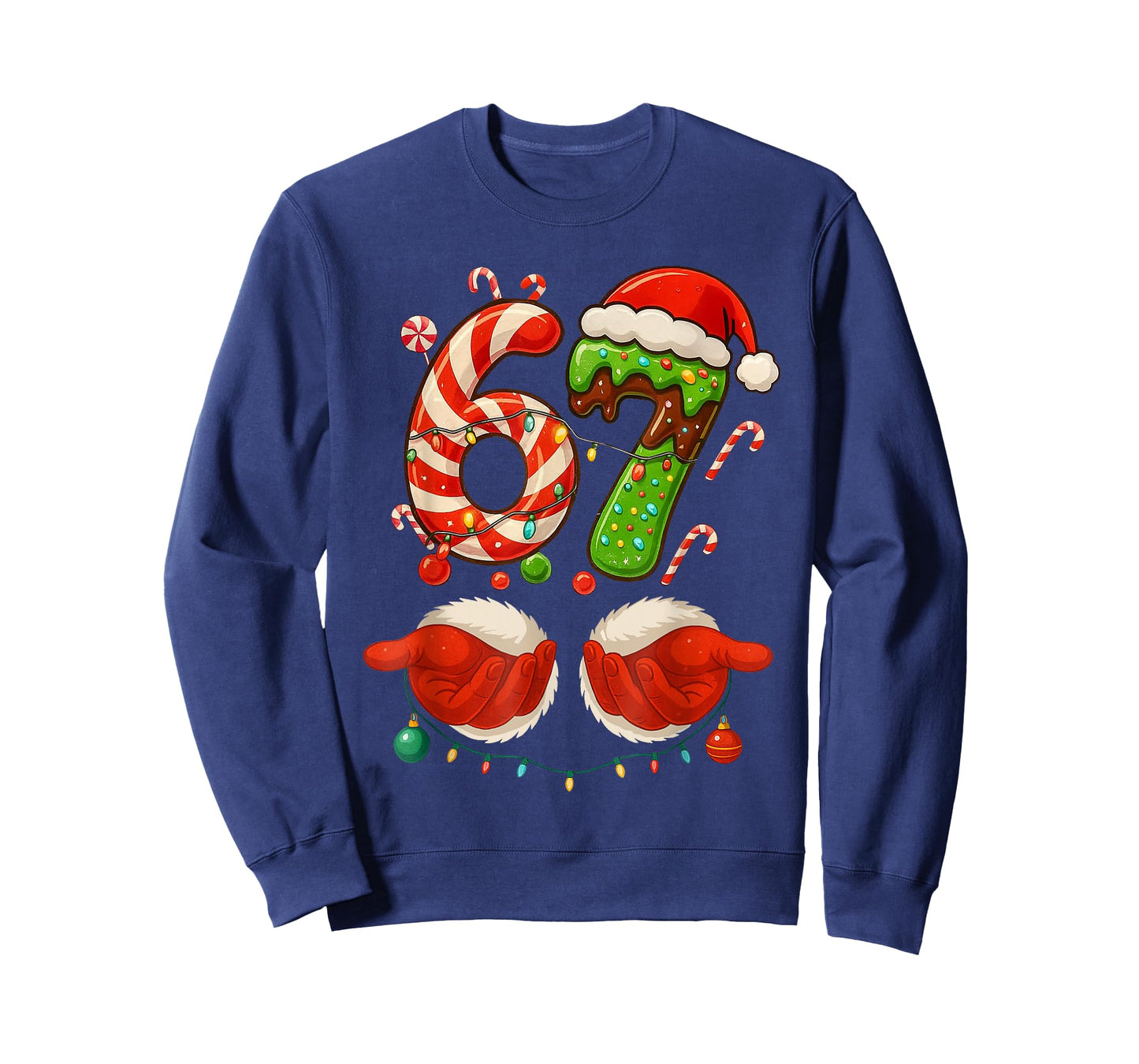 67 Christmas 6 7 Six Seven Meme 67 Candy Cane Xmas Holiday T-Shirt