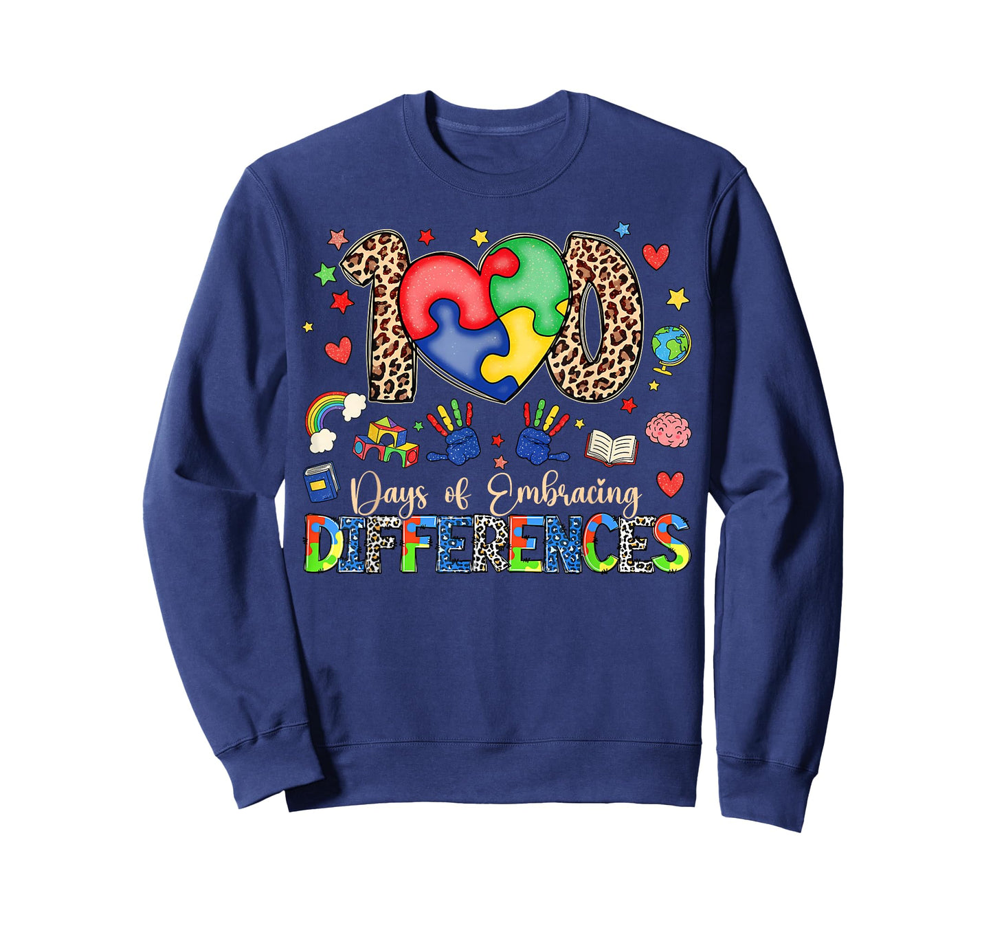 100 Days of School Embracing Differences Autism Support Kids T-Shirt