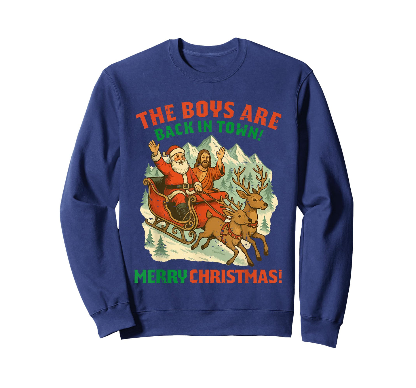 Retro Funny Santa Jesus The Boys are Back in Town Christmas T-Shirt