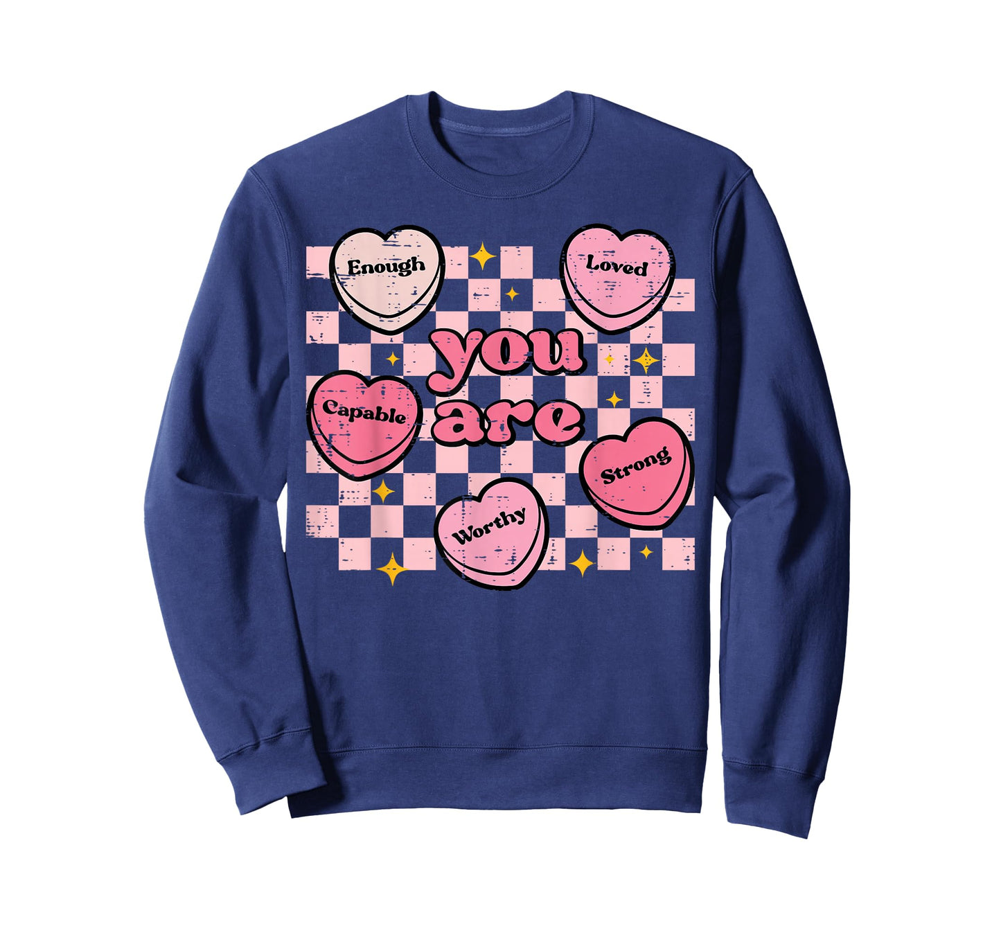 Valentines Day Hearts You are Enough Retro Women Men Kids T-Shirt