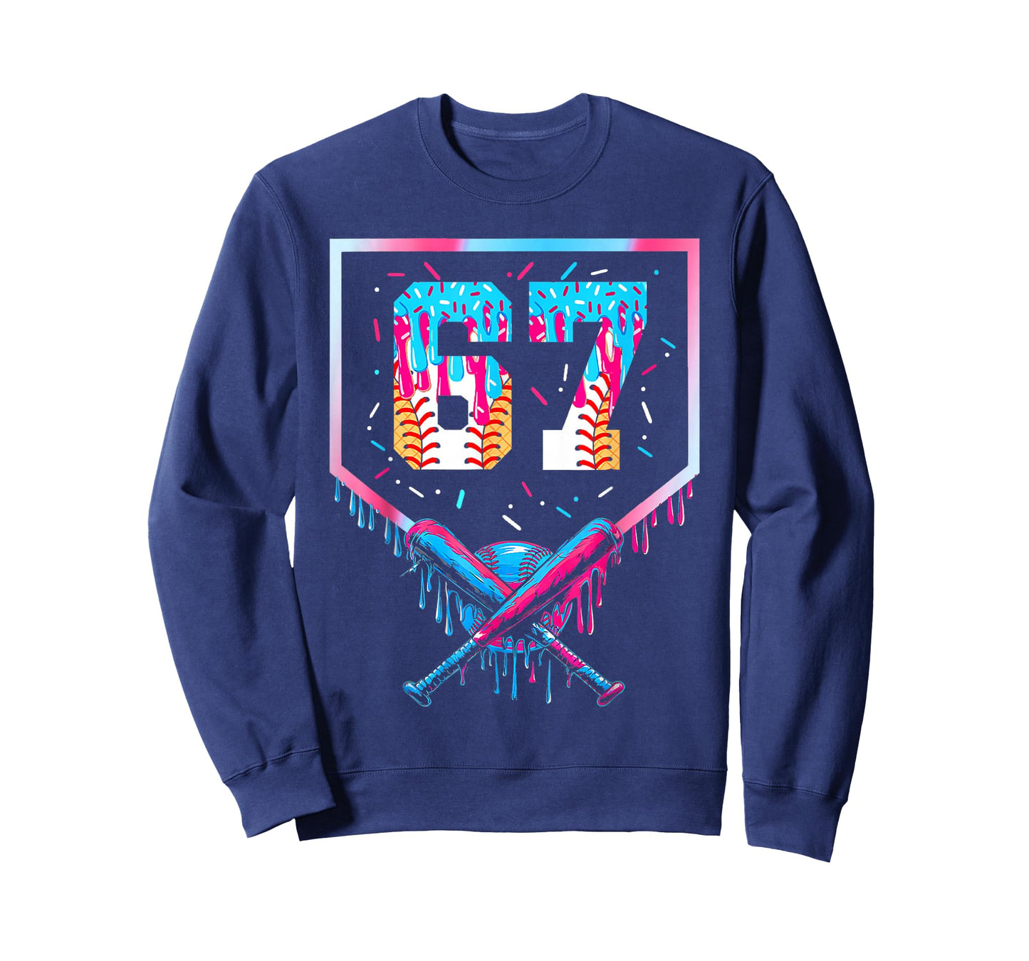 Six Seven Baseball Ice Cream Drip Cool 67 Gen Alpha Slang T-Shirt
