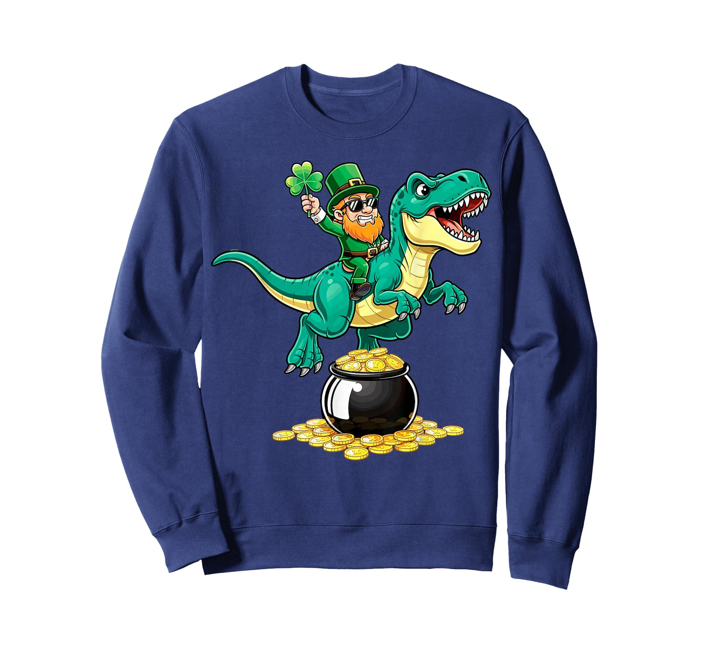 St.Patrick's Day Leprechaun Riding T-Rex Four Leaf Shamrock T-Shirt