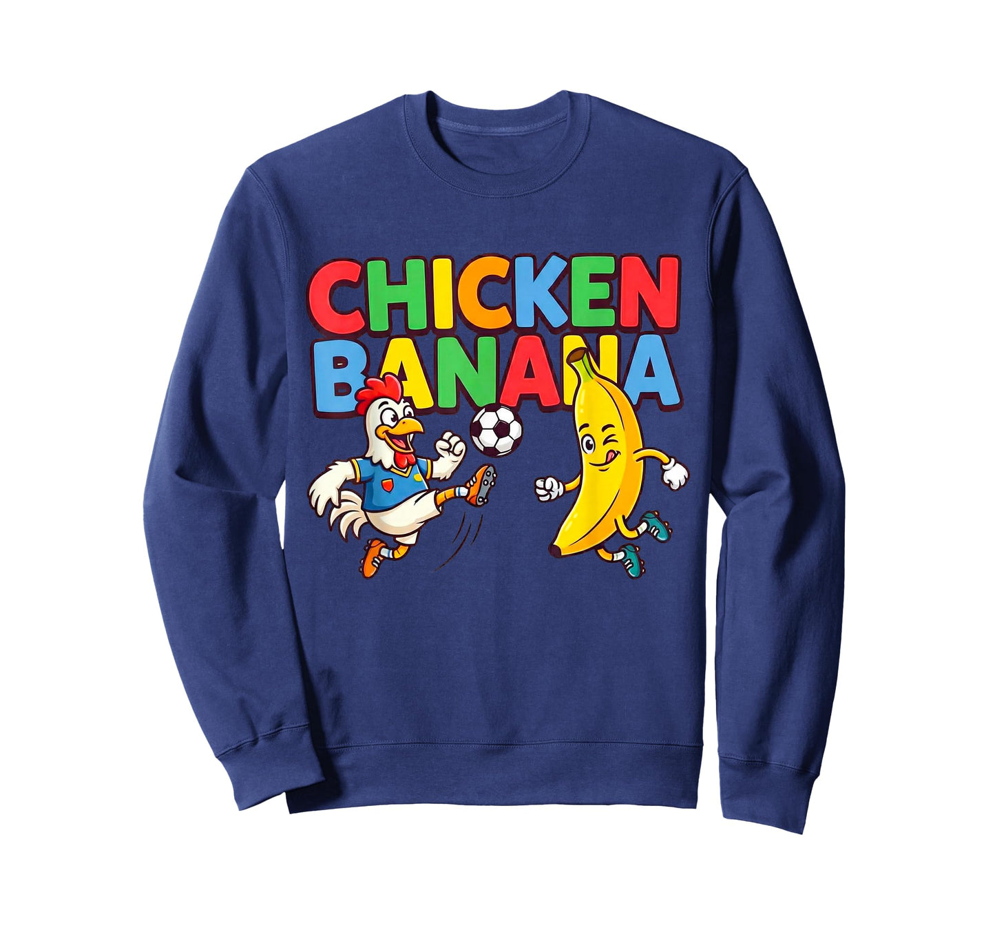 Funny Cartoon Chicken Banana Soccer Player Ball Graphic Tee T-Shirt