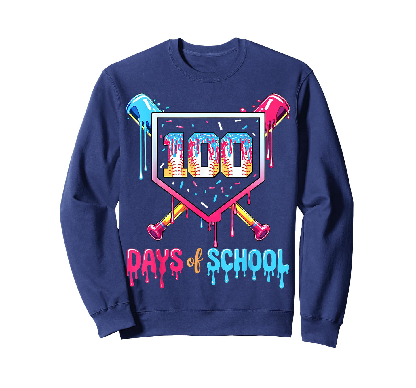 100 Days of School Ice Cream Drip Baseball 100 Days Smarter T-Shirt