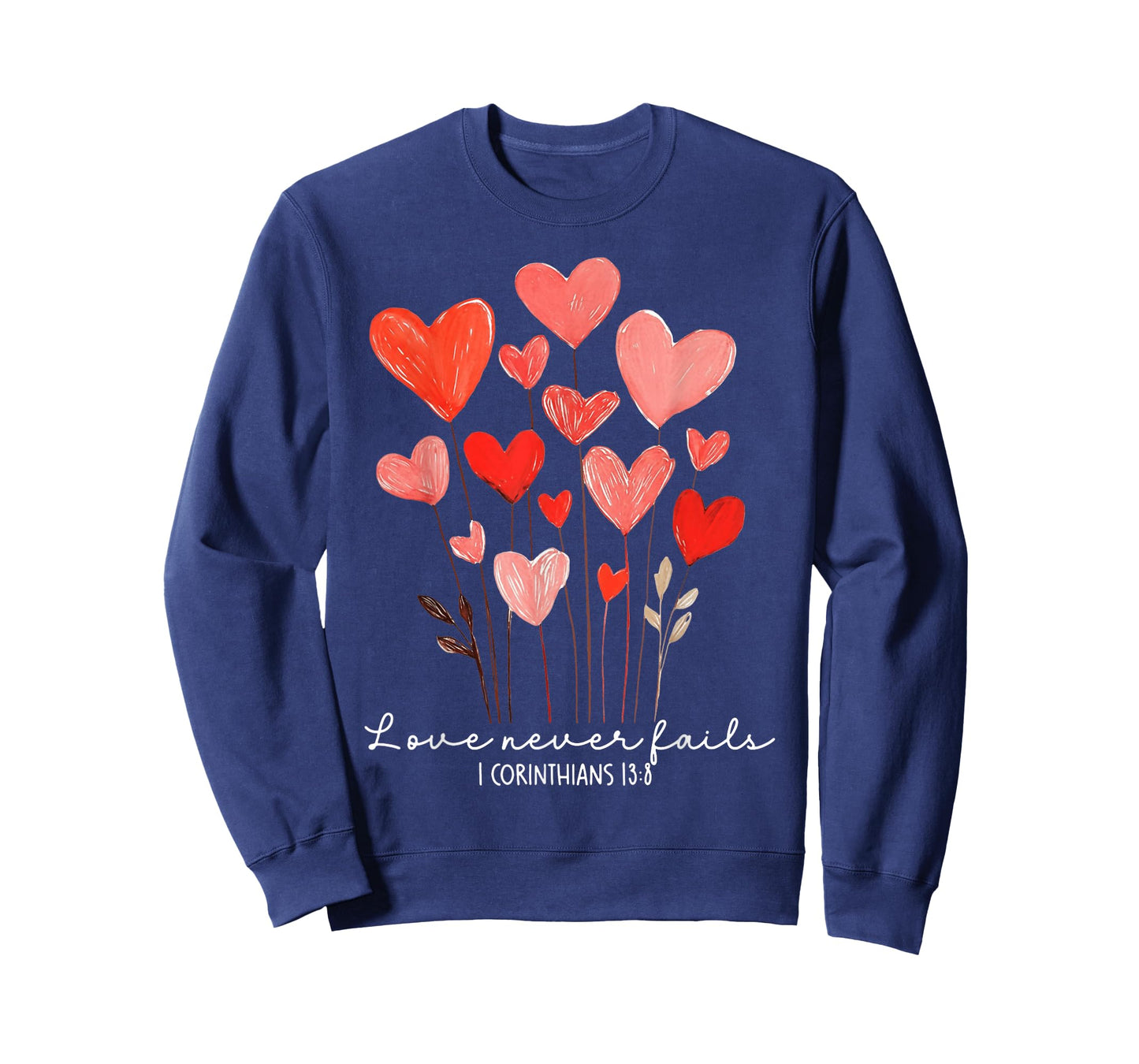 Love Never Fails Heart Christian Valentines Day T-Shirt