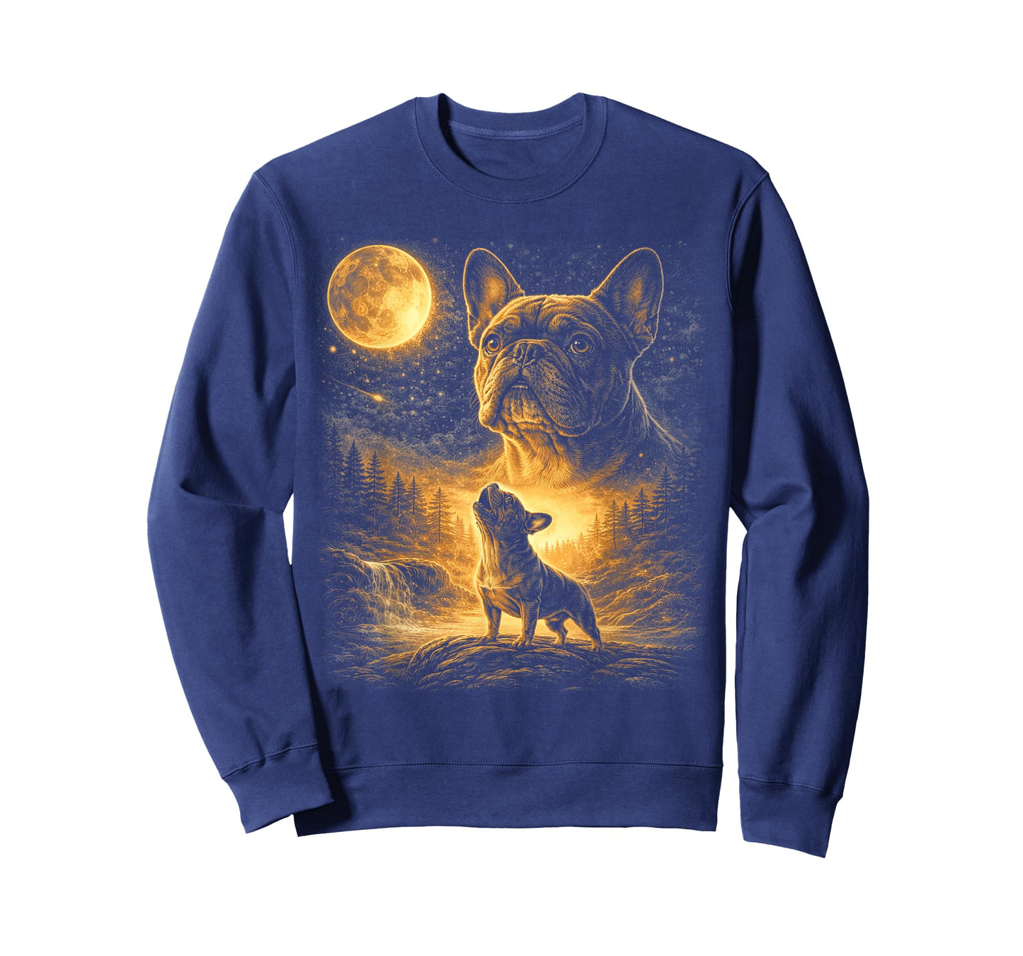 French Bulldog Howling to The Moon Vintage Graphic Dog Lover T-Shirt