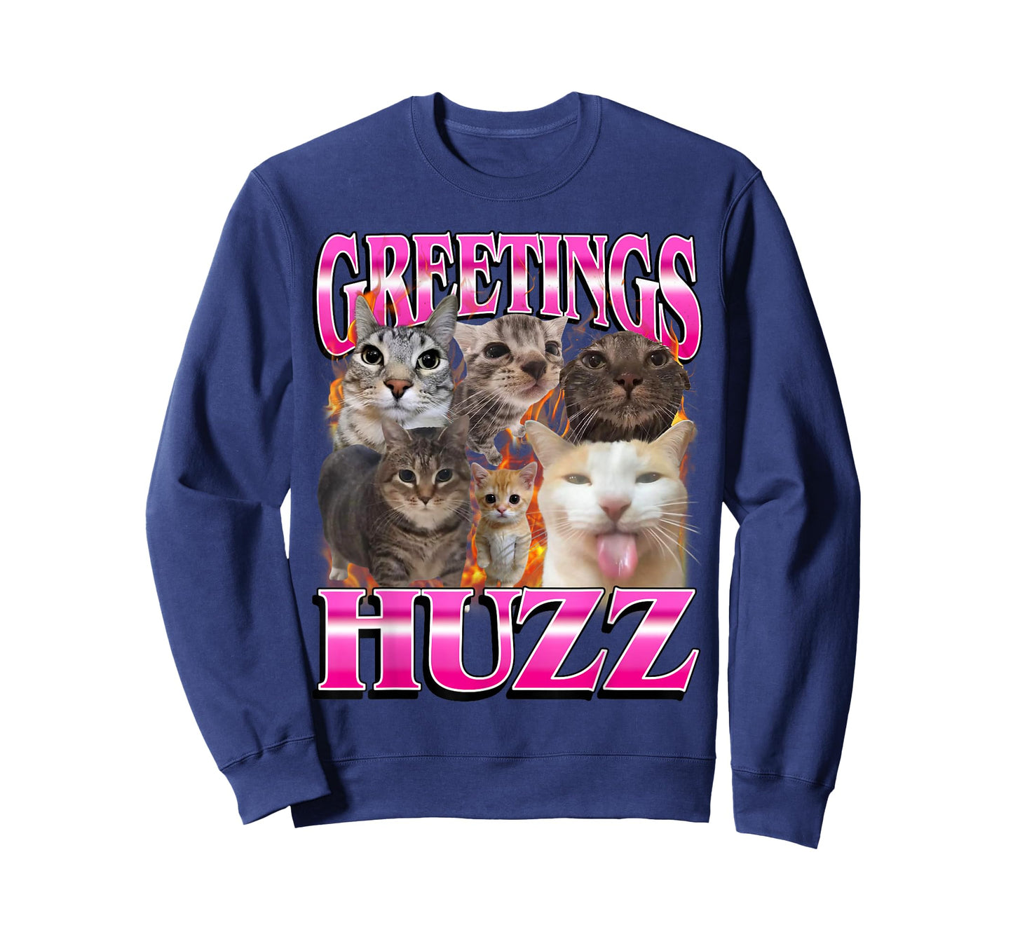 Greetings Huzz Funny Cat Meme Bootleg Graphic Men Women T-Shirt