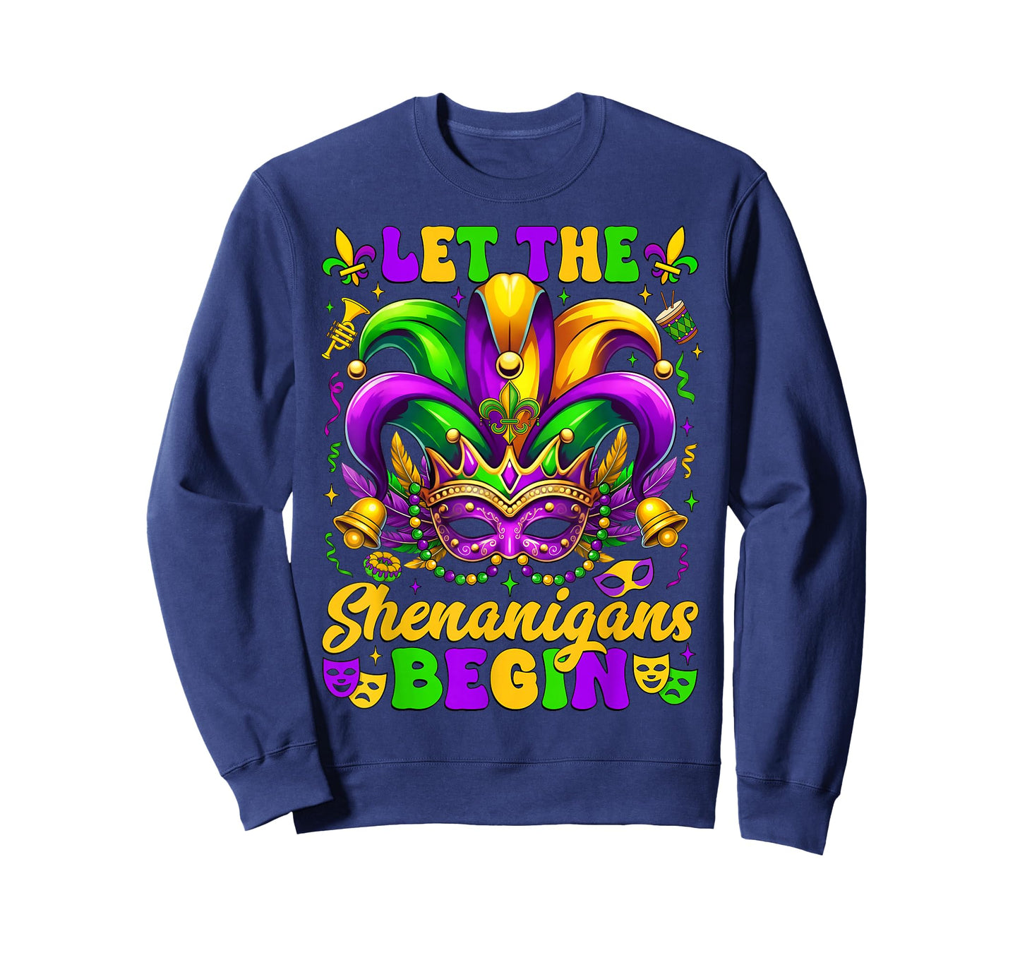 Mardi Gras Let The Shenanigans Begin Jester Mask Men Women T-Shirt
