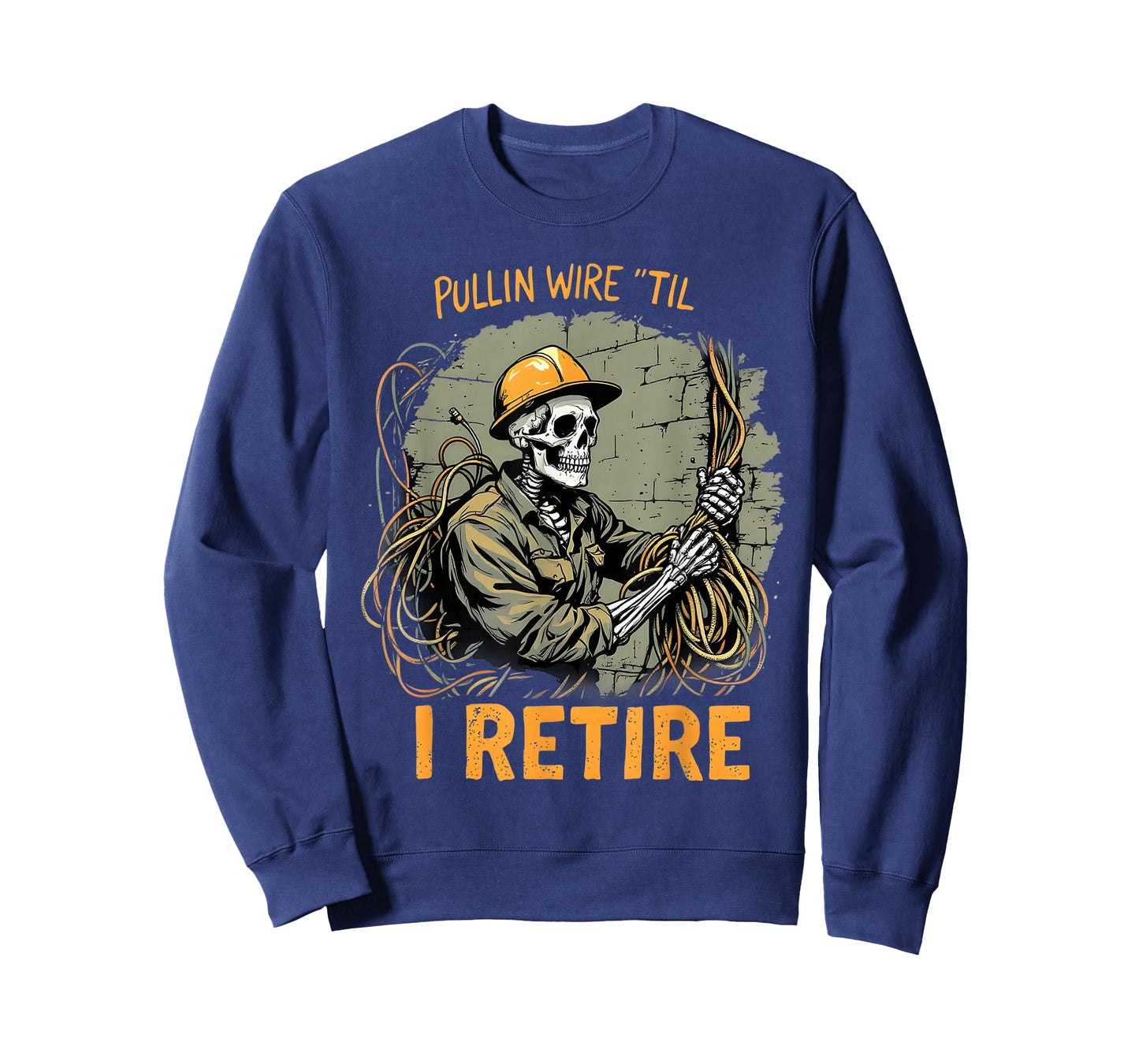 Pullin Wire Til I Retire Skeleton Retro Electrician Vintage T-Shirt