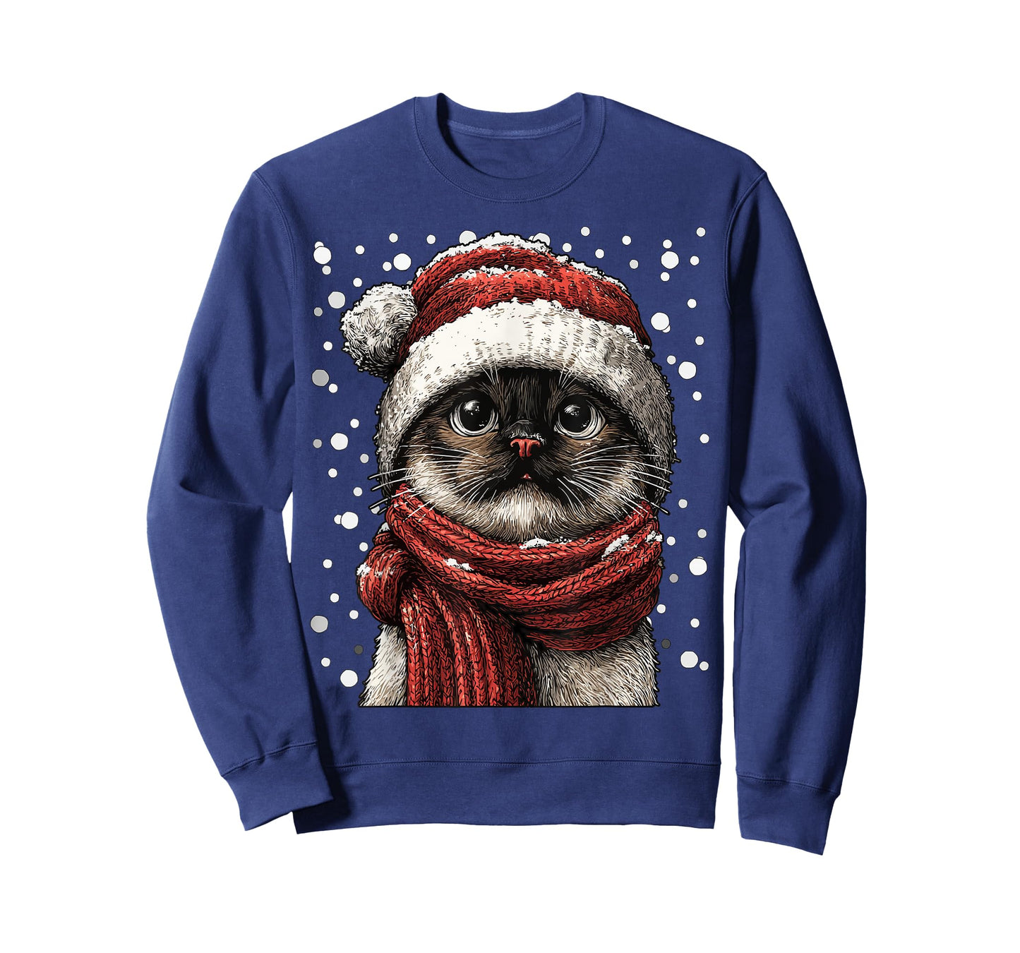 Snowy Siamese Cat with Snow Santa Hat Winter Christmas T-Shirt