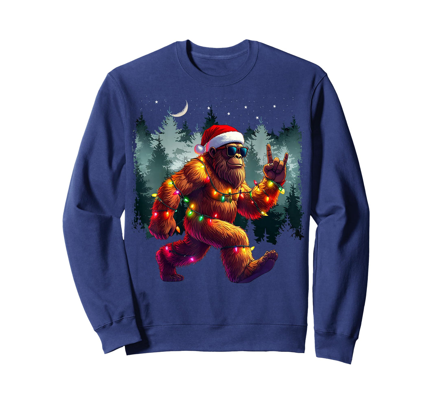 Cool Devil Horns Sasquatch Holiday Lights Christmas Bigfoot T-Shirt