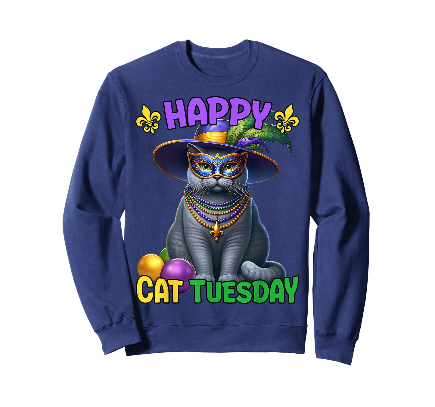 Mardi Gras Russian Blue Cat Tuesday Mardi Gras T-Shirt
