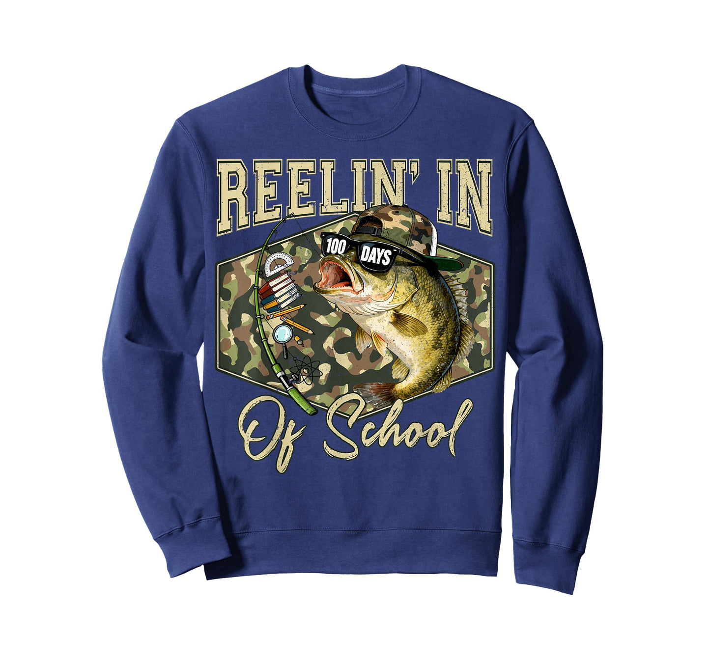 Reelin' in 100 Days of School Bass Fishing Lover Boy Teen T-Shirt
