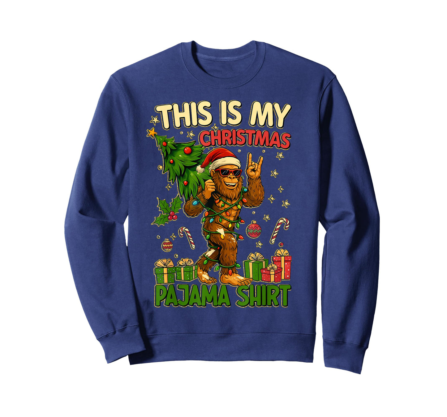 This is My Christmas Pajama Funny Big Foot Xmas Tree Lights T-Shirt