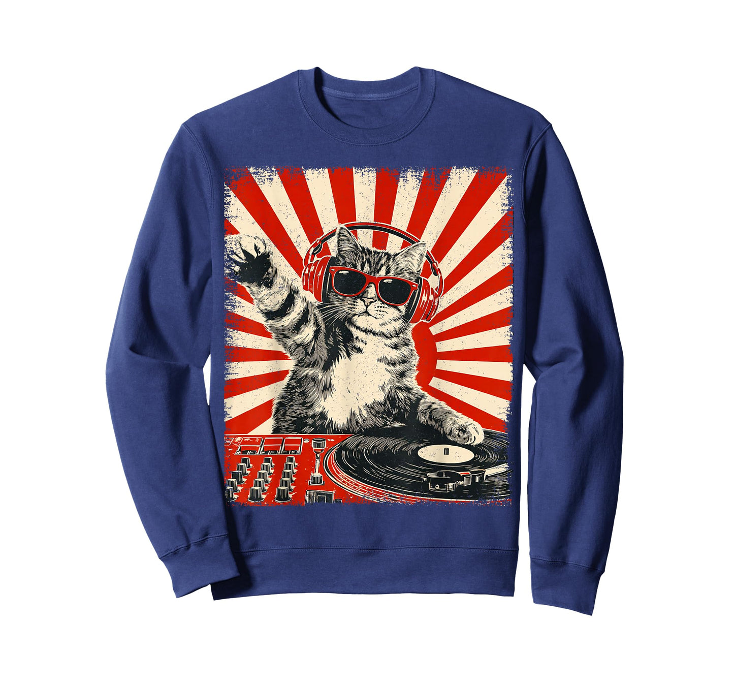 Cat Dj Headphone Turntable Vintage Music EDM Men Women Kids T-Shirt