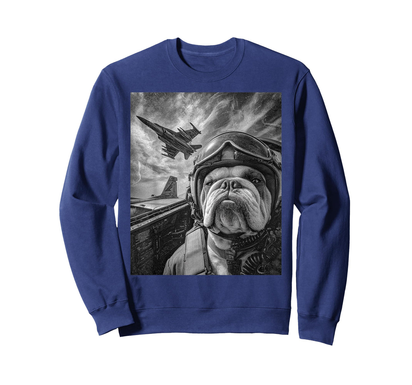 Funny English Bulldog Selfie Fighter Jet Pilot Aviation Art T-Shirt