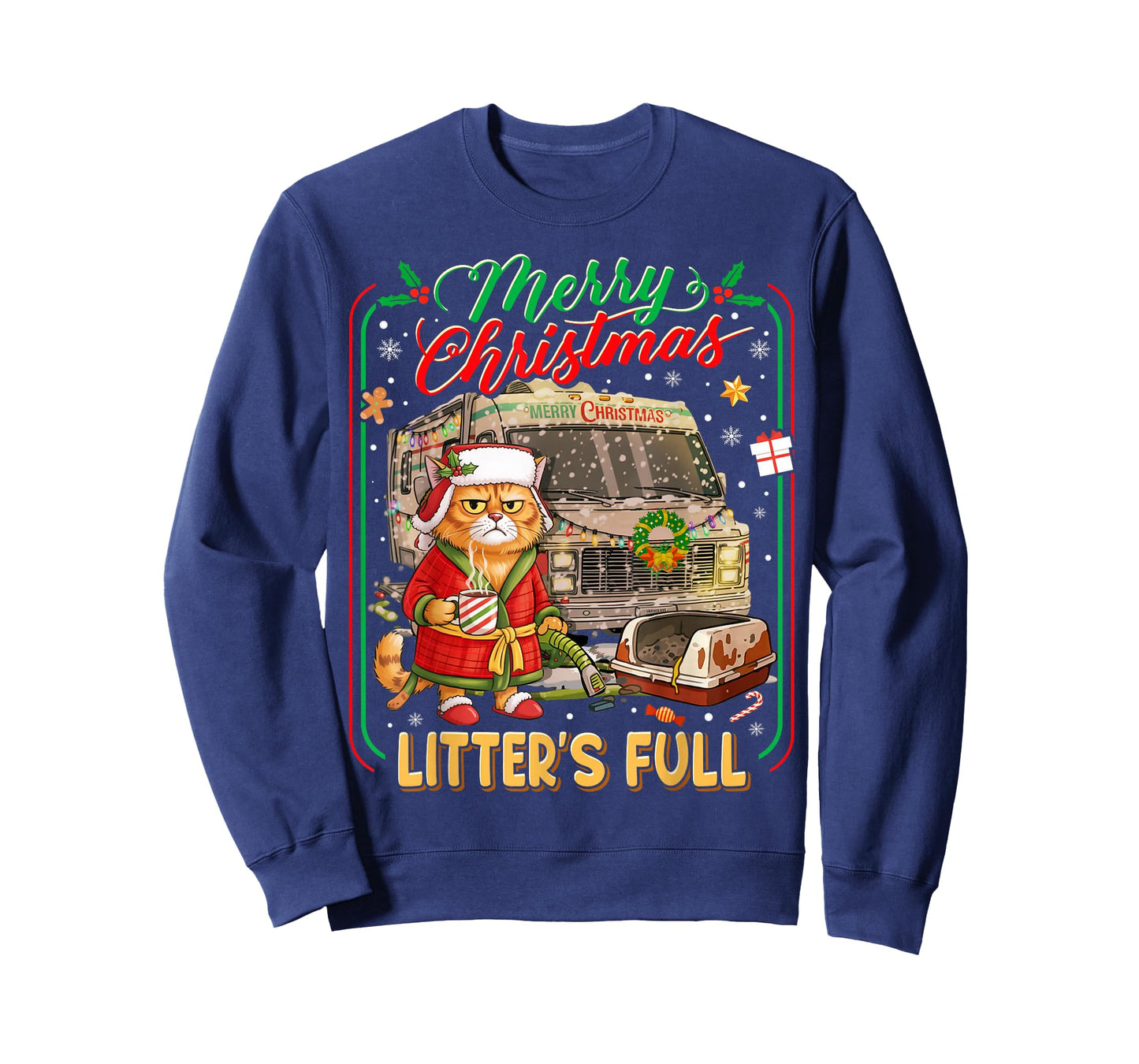 Merry Christmas Litter’s Full Funny Cat RV Holiday T-Shirt