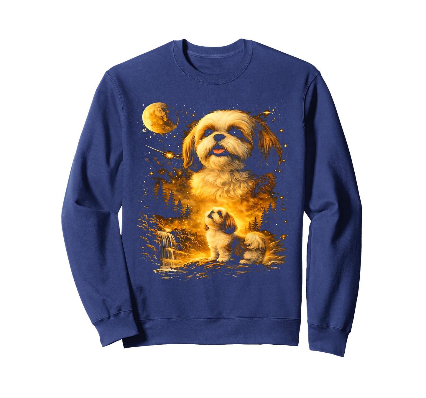 Vintage 90s Shih Tzu Howling at The Moon Funny Dog Graphic T-Shirt