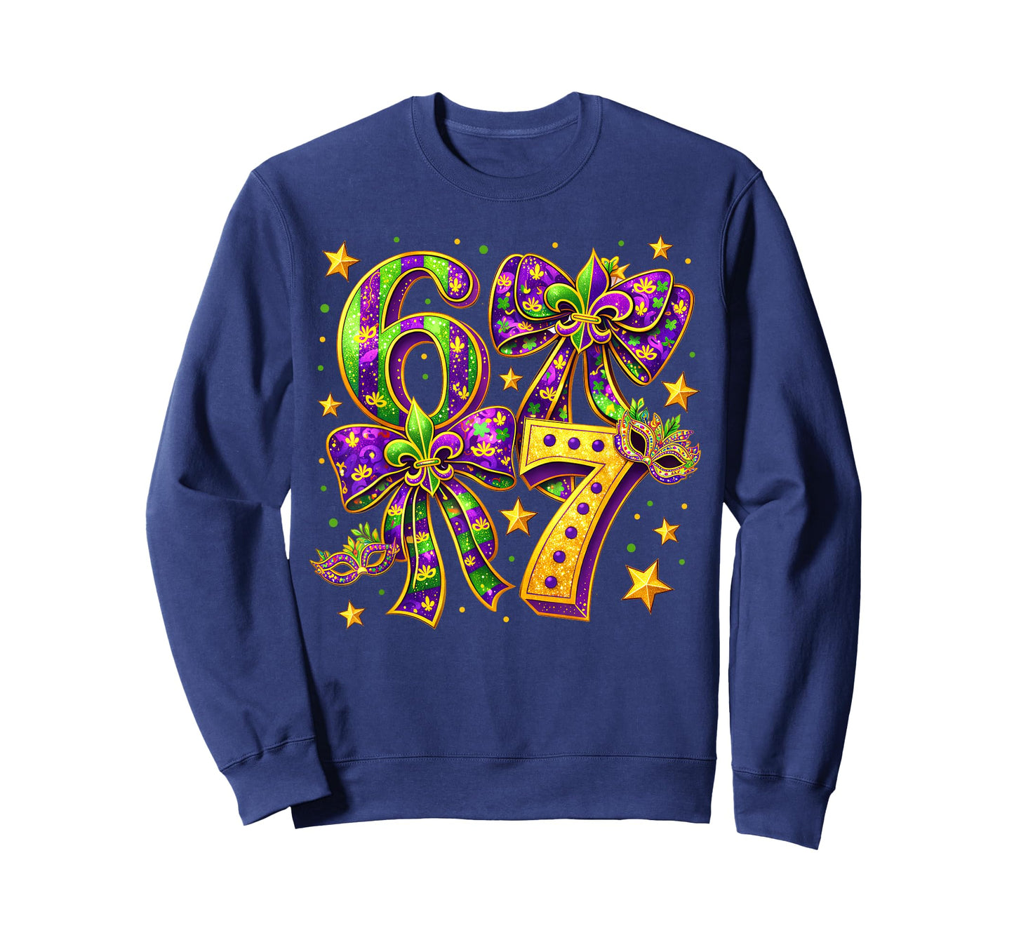 Mardi Gras Six Seven Bow Jester Beads 6 7 Meme Girls Kids T-Shirt