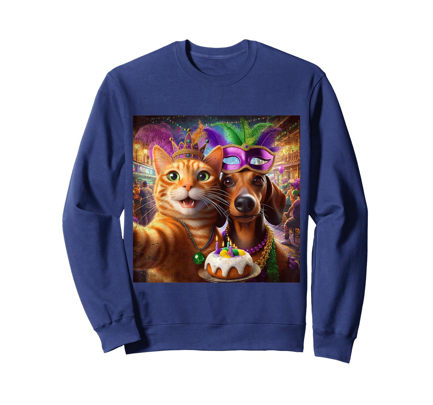 Funny Mardi Gras Cat Dachshund Selfie Squad T-Shirt