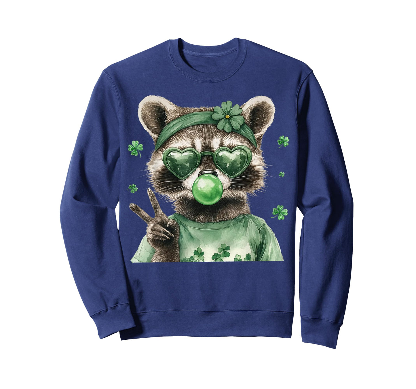 Raccoon Blowing Bubblegum Irish Shamrock St. Patricks Day T-Shirt
