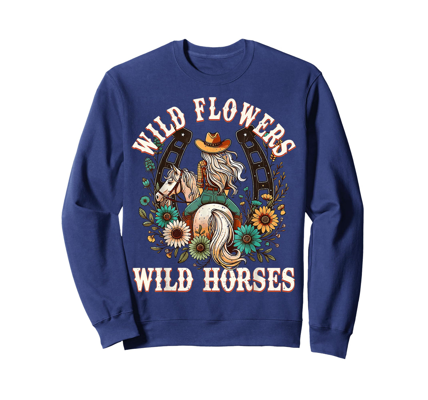 Retro Southern Sunset Cowgirl Wild Flowers - Wild Horses T-Shirt