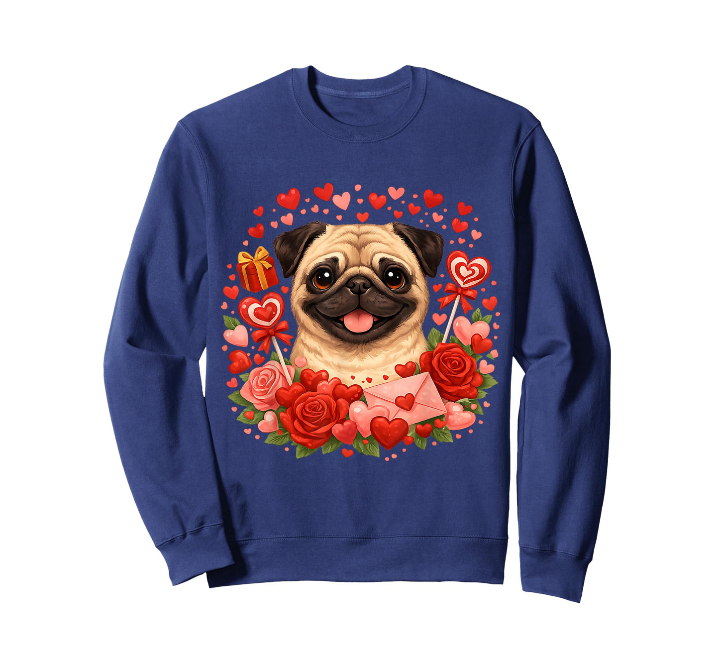 Cute Pug Valentine Day Hearts Roses T-Shirt