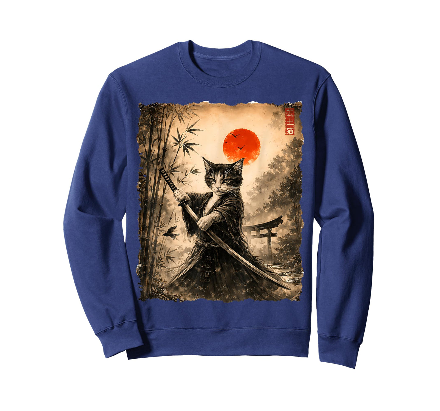Samurai Cat Japanese Art Men Boys Funny Graphic Tee Anime T-Shirt
