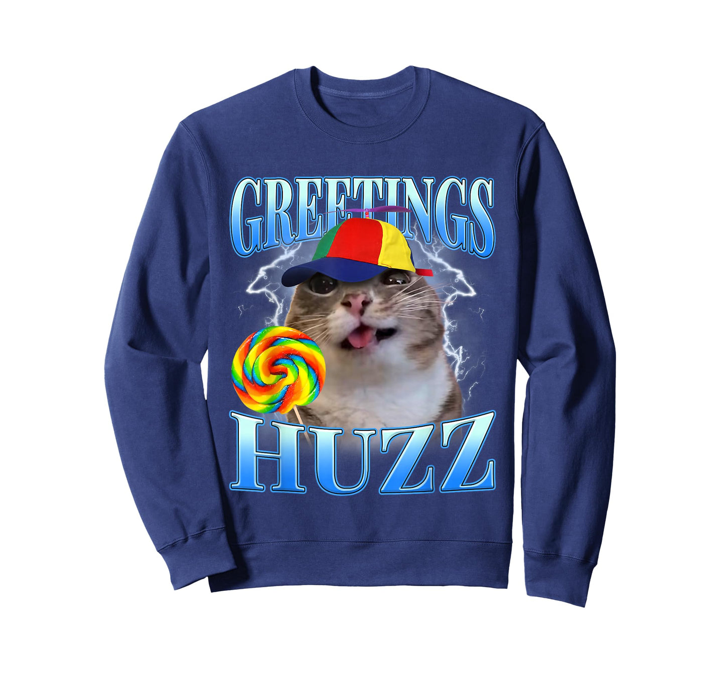 Greetings Huzz Lollipop Cat Meme Funny Gen Z Alpha Humor T-Shirt
