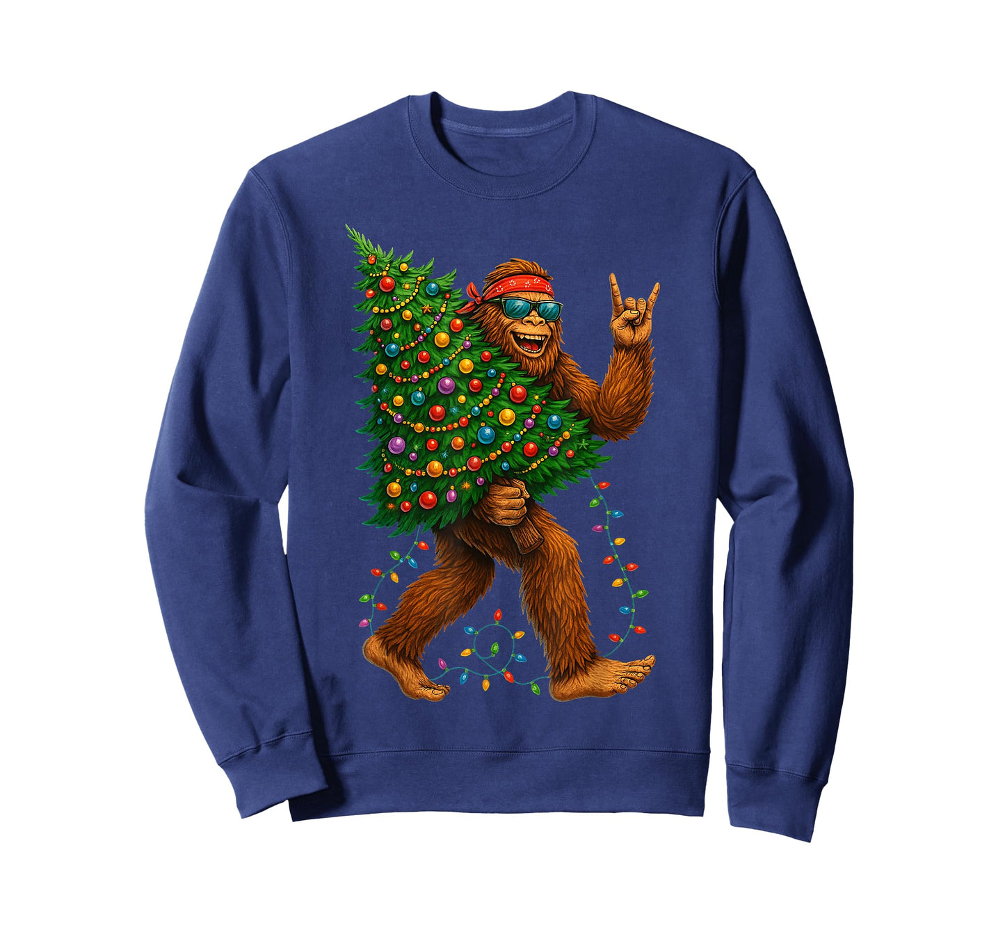 Rockin Christmas Bigfoot Carrying Tree Fun Xmas Rock n Roll T-Shirt