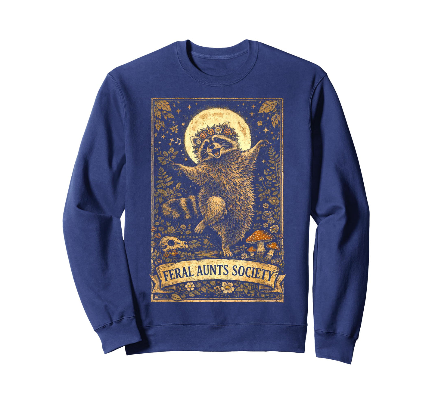 Feral Aunts Society Funny Raccoon Floral Vintage Graphic T-Shirt