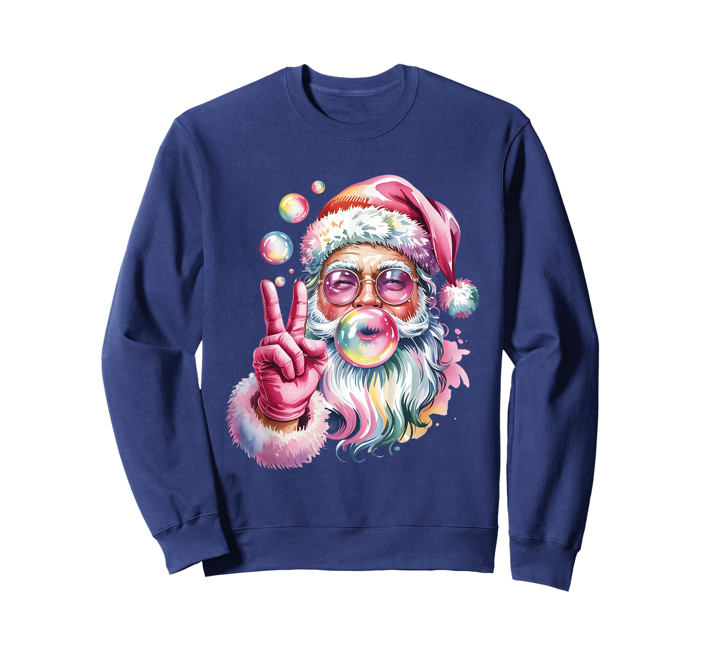 Rainbow Santa Bl0wing Bubble Gum Christmas Peace Sign Hand T-Shirt