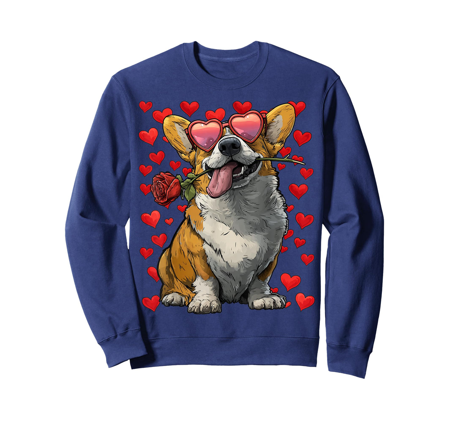 Cute Corgi with Hearts Glasses Rose Valentine's Day Dog T-Shirt