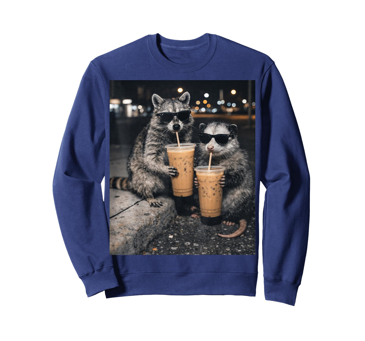 Funny Raccoon and Opossum Drinking Iced Coffee. Cute Animal T-Shirt