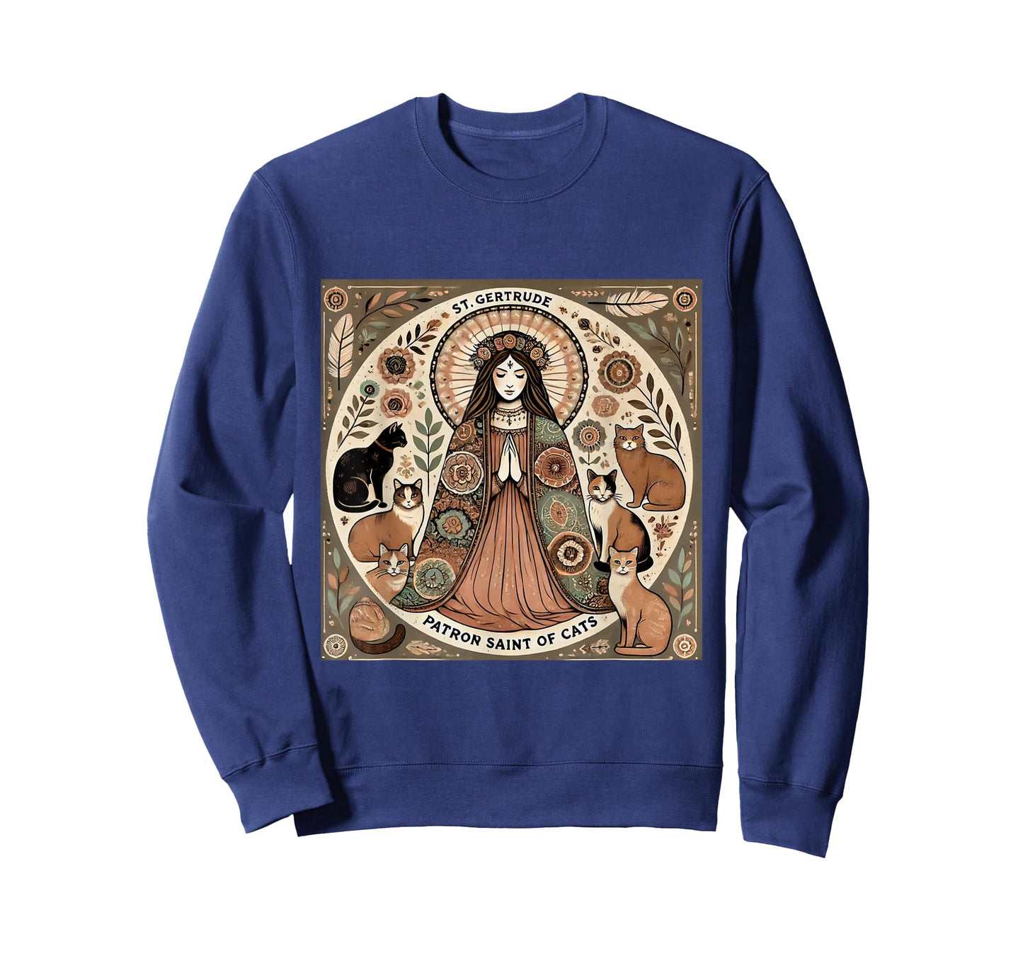 Saint Gertrude Patron St of Cats Folk Art T-Shirt