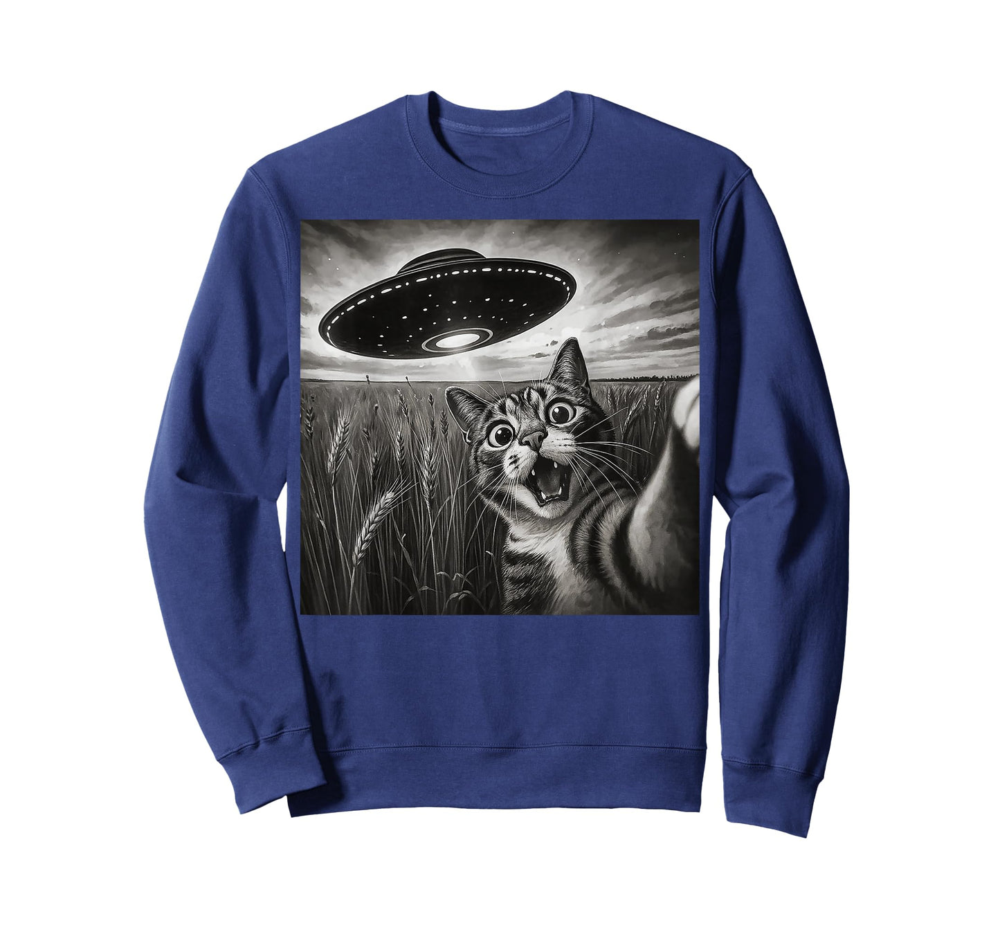 Funny Cat Selfie with UFO Alien Spaceship Men Women Kids T-Shirt