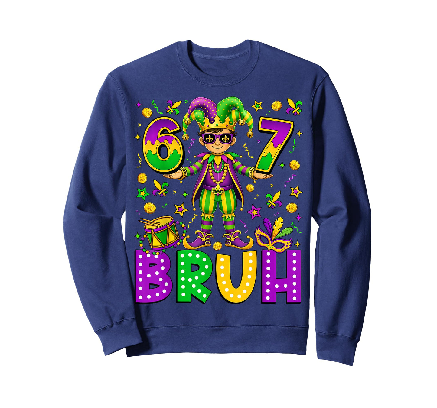 Mardi Gras Six Seven Bruh Funny Meme 6 7 Carnival Boy Kids T-Shirt