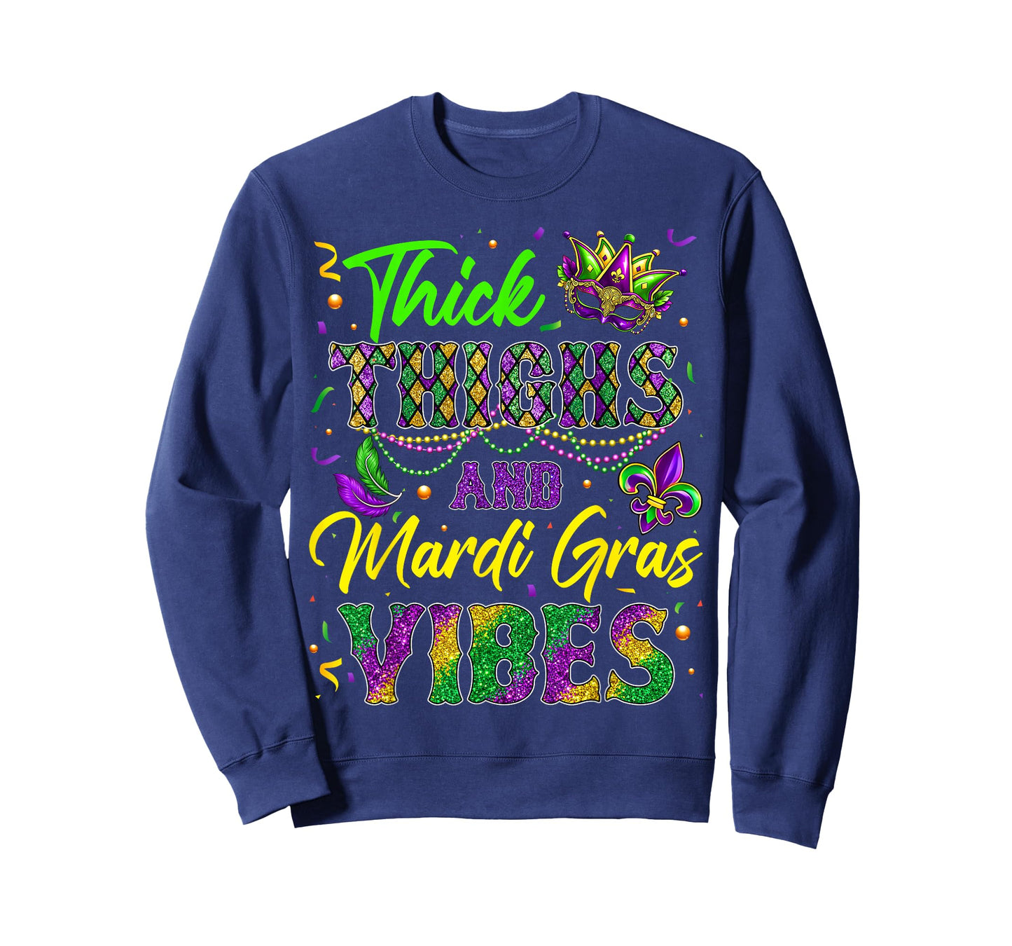 Thick Thighs and Mardi Gras Vibes Mask Beads Men Women Kid T-Shirt
