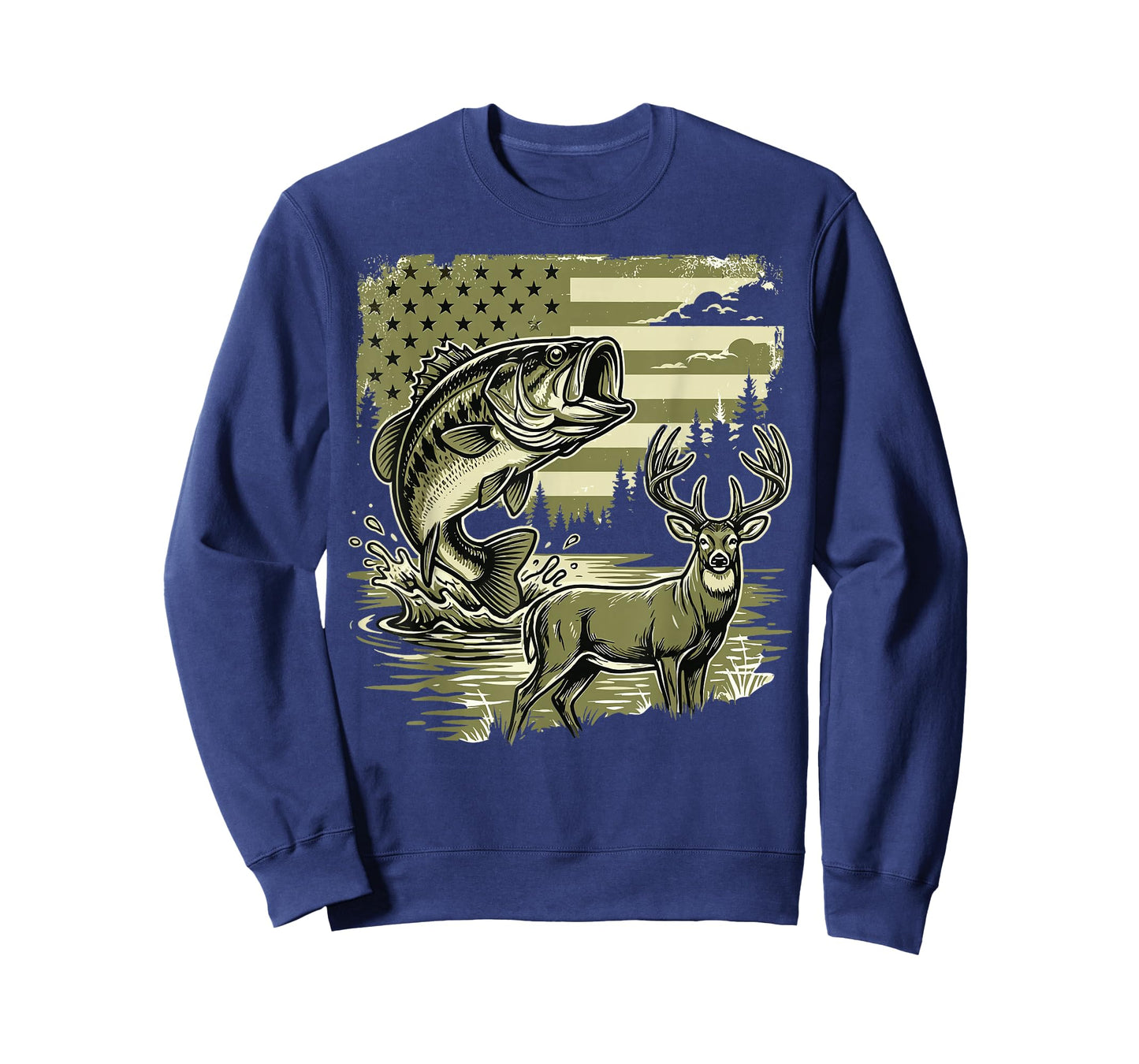 American Flag Bass Fishing and Hunting Youth Boys Outdoor T-Shirt